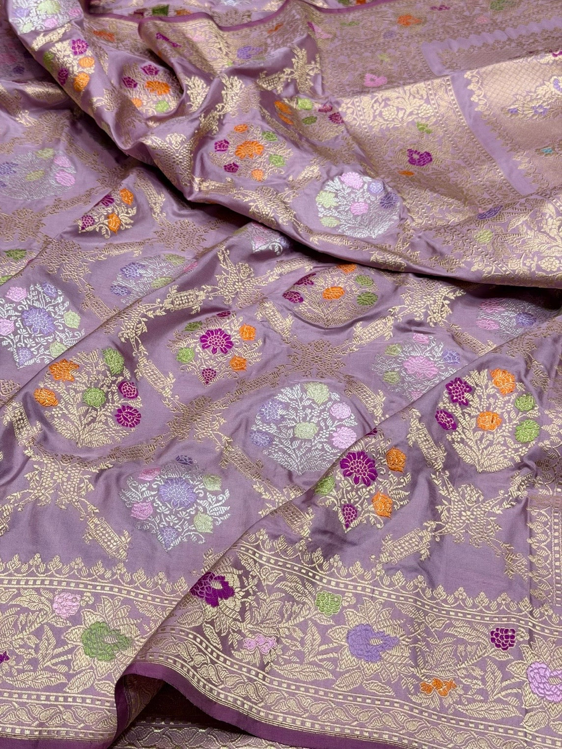 Lilac Handwoven Pure Banarasi Silk Saree – Luxury Kadwa Handloom Wedding &amp; Festive Saree