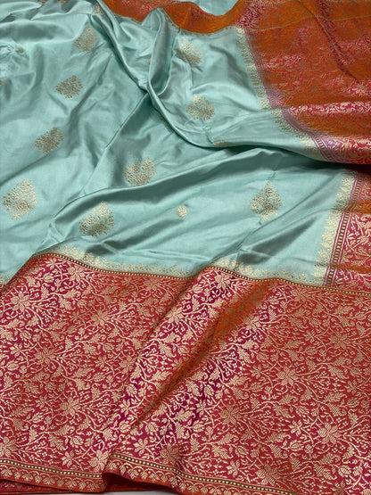 Sky Blue Handwoven Pure Banarasi Ektara Silk Saree