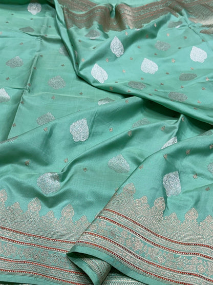 Sea Green Handwoven Pure Banarasi Silk Saree
