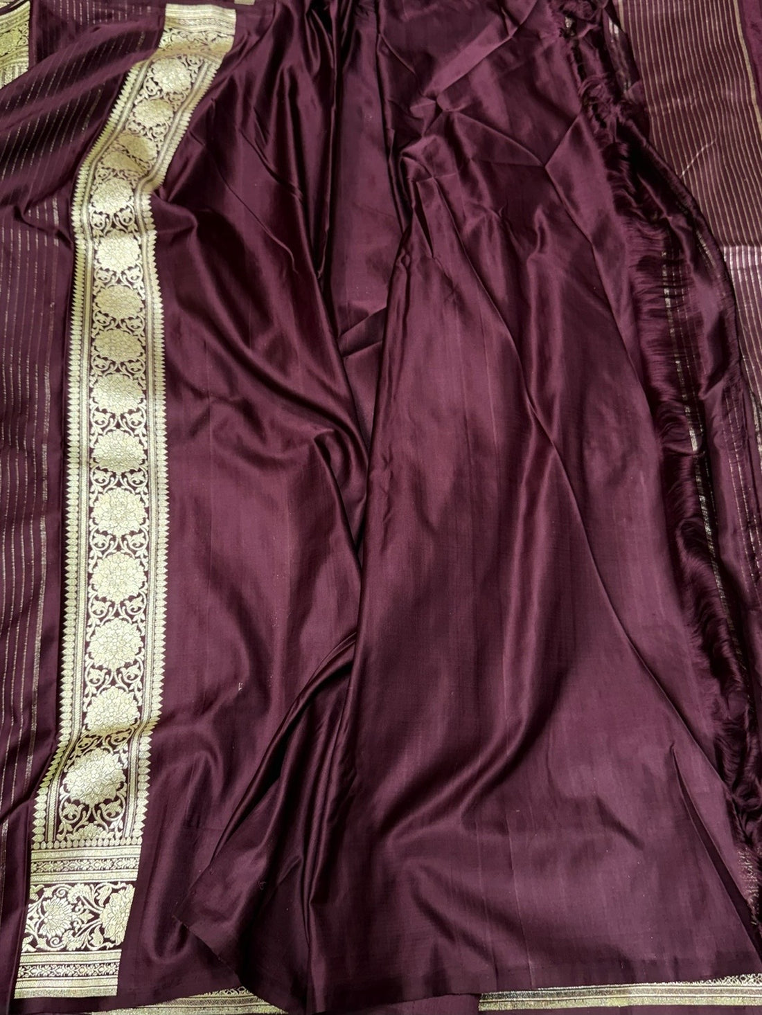 Wine Handwoven Vintage Pure Banarasi Satin Silk Saree