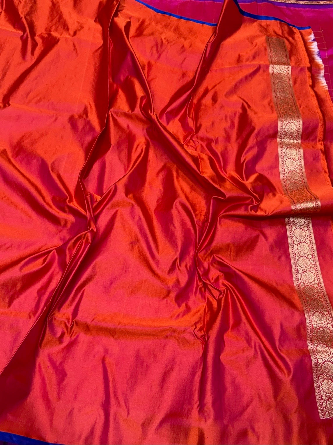 Orange Handwoven Pure Banarasi Satin Silk Saree