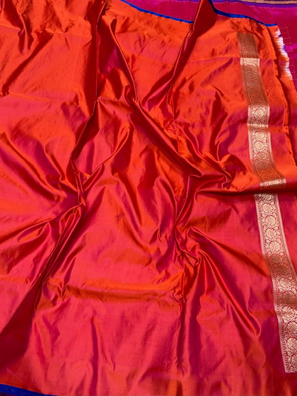 Orange Handwoven Pure Banarasi Satin Silk Saree