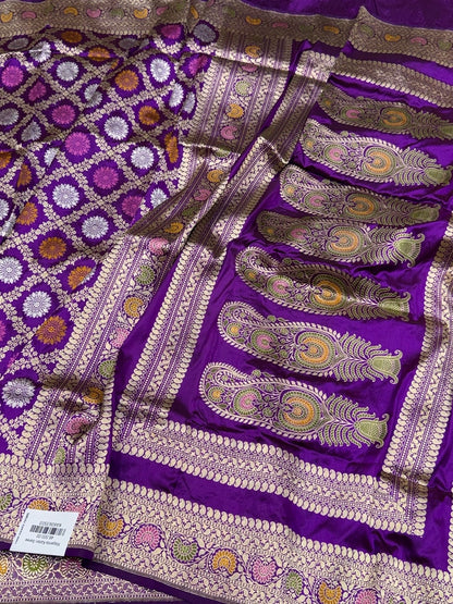 Purple Handwoven Pure Banarasi Silk Saree