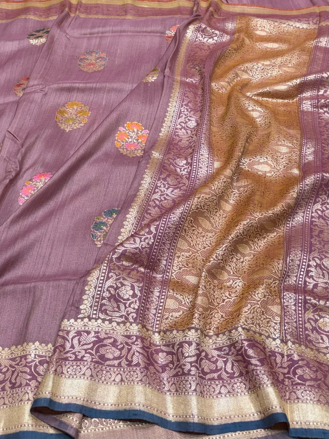 Lilac handwoven Pure Tussar Georgette Saree