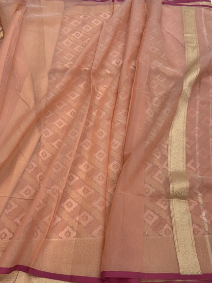 Peach Banarasi Pure Cotton Saree