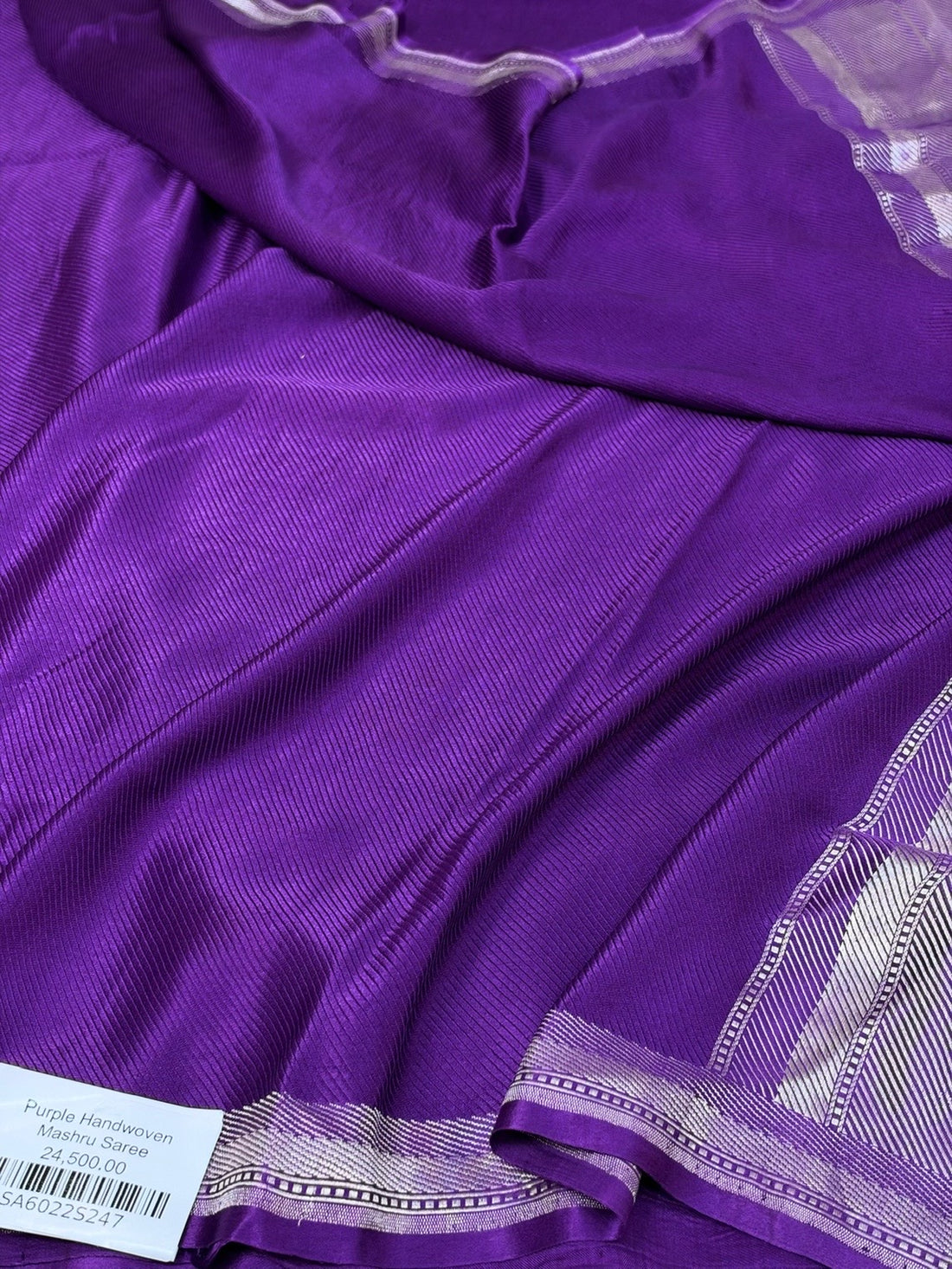 Purple Handwoven Pure Banarasi Mashru Satin Silk Saree