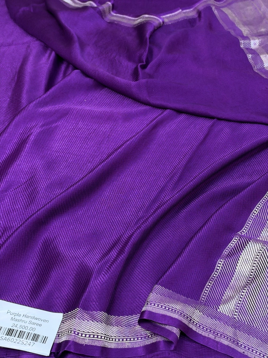 Purple Handwoven Pure Banarasi Mashru Satin Silk Saree