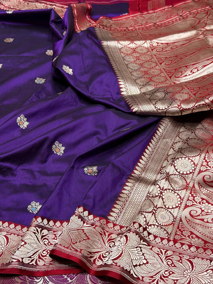 Purple Handwoven Pure Silk Banarasi Satin Border Saree