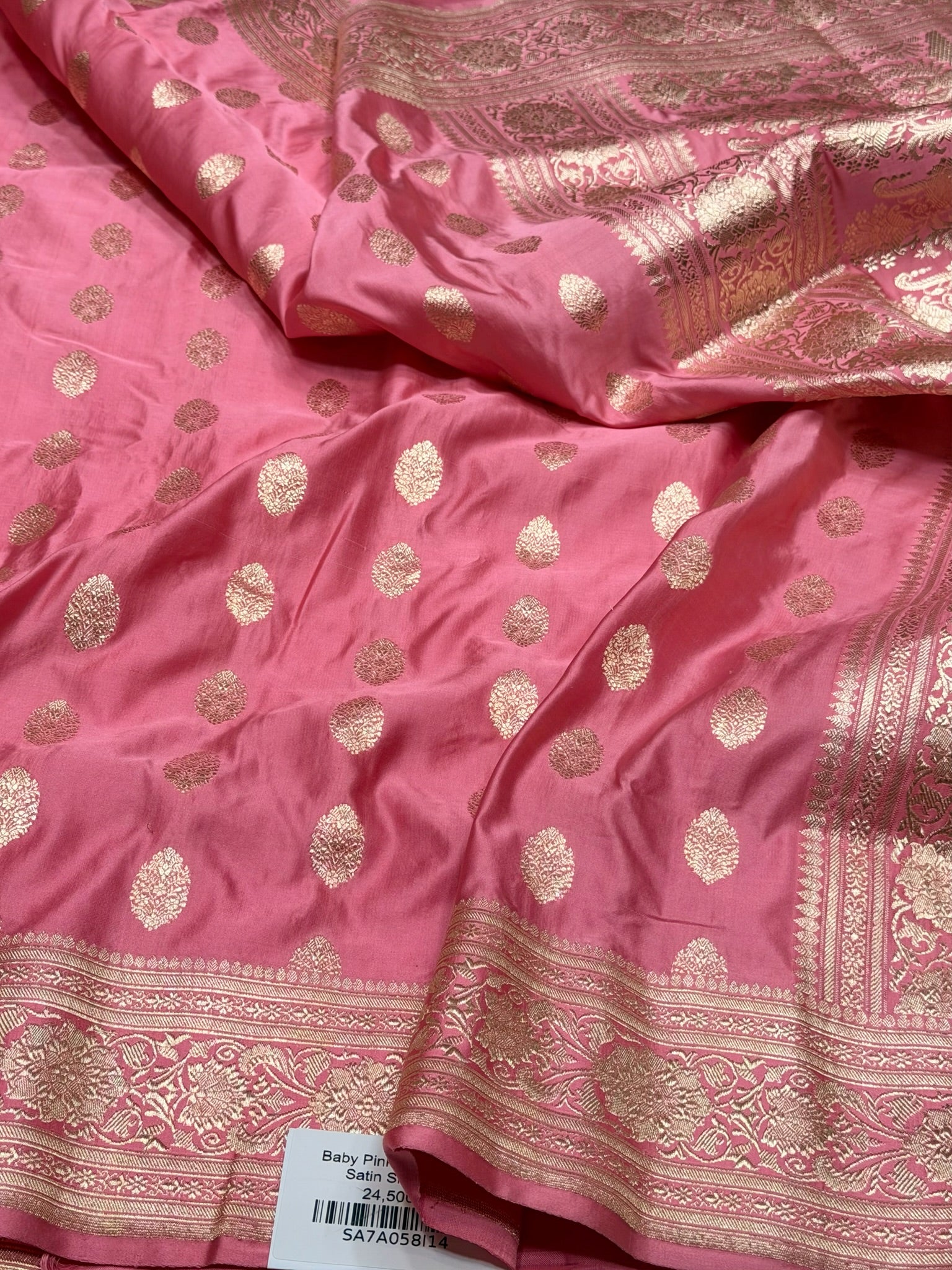 Baby Pink Handwoven Vintage Pure Banarasi Satin Silk Saree