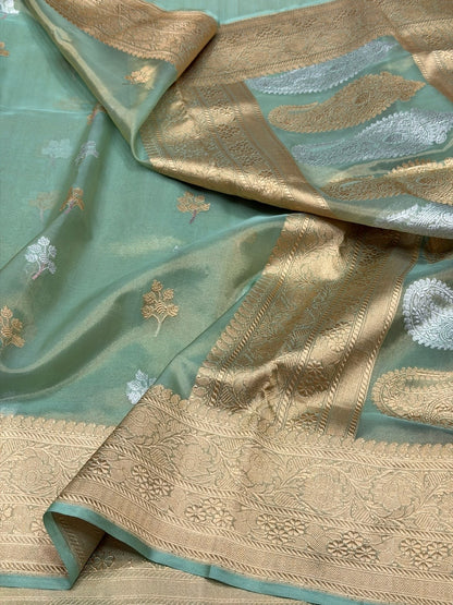 Sea Green Handwoven Pure Banarasi Tissue Saree