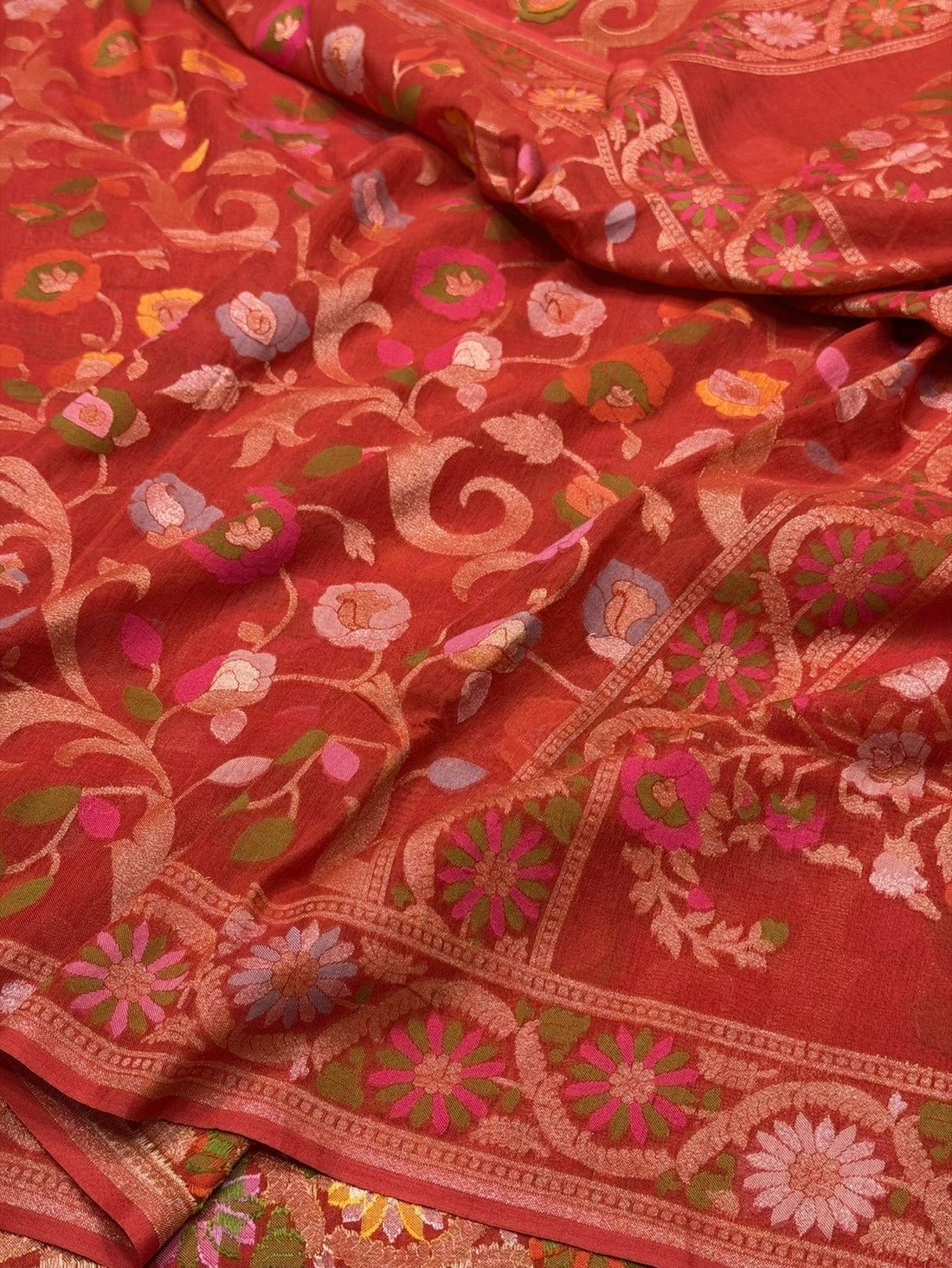 Red Pure Muslin Cotton Jamdani Saree