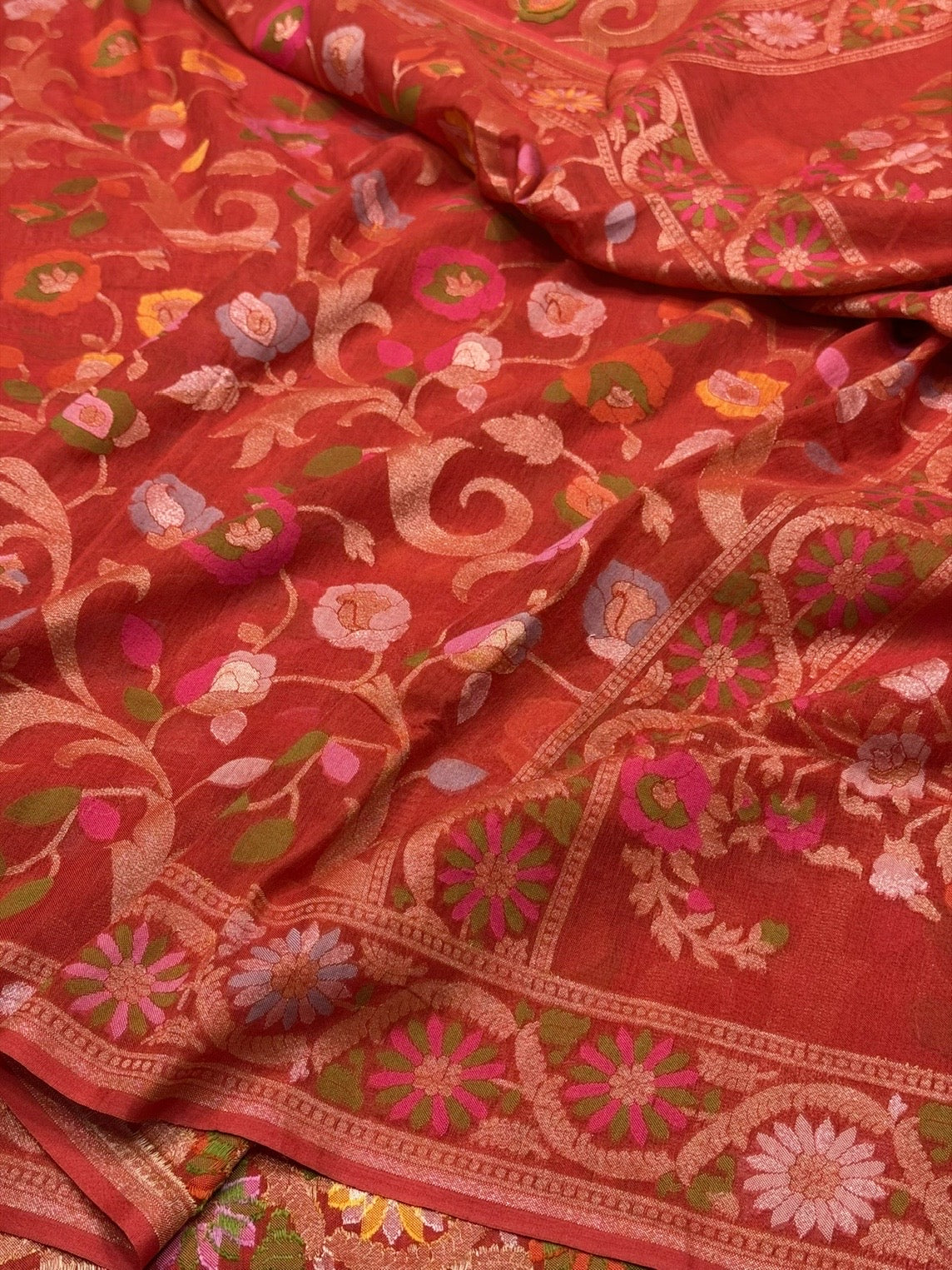 Red Pure Muslin Cotton Jamdani Saree