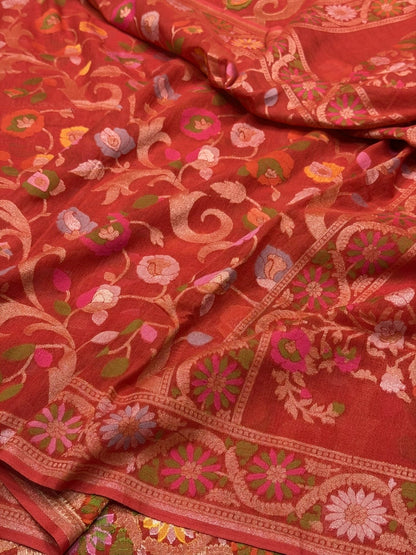 Red Pure Muslin Cotton Jamdani Saree