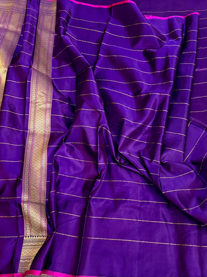 Purple Handwoven Pure Banarasi Satin Silk Saree