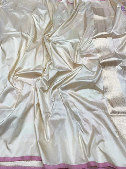 Ivory Rangkaat Handwoven Pure Banarasi Silk Saree