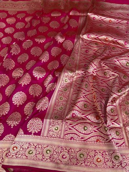 Rani Pink Banarasi Minakari Pure Katan Silk Saree