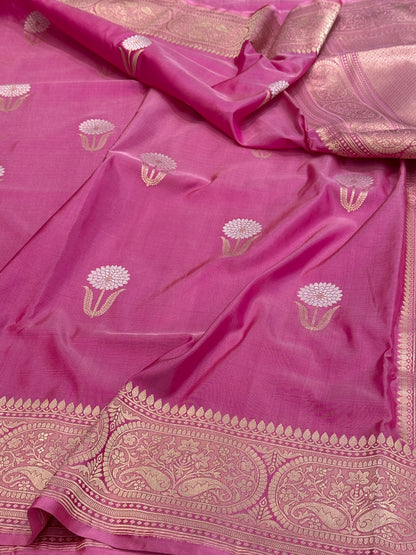 Deep Majenta Pink Handwoven Pure Banarasi Silk Saree
