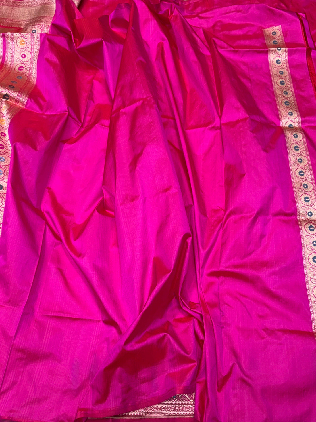 Rani Pink Handwoven Pure Banarasi Silk Saree – Kadwa Weave in 100% Katan Mulberry Silk