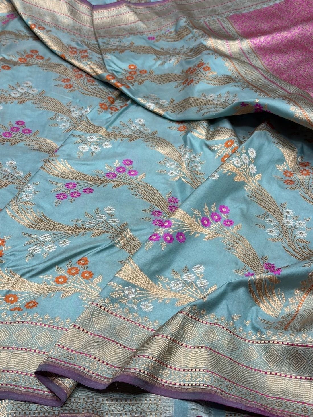 Sky Blue Handwoven Pure Banarasi Silk Saree