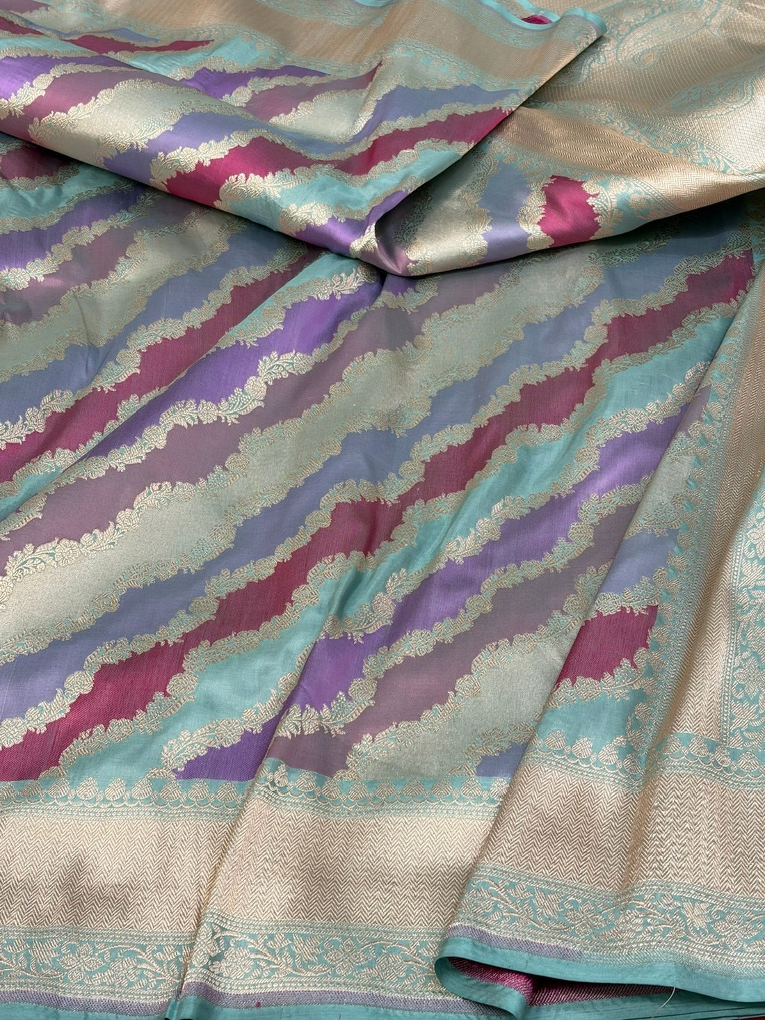 Powder Blue Rangkaat Banarasi Pure Katan Silk Saree