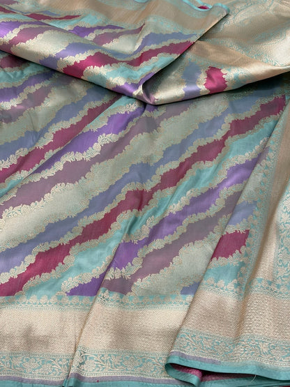 Powder Blue Rangkaat Banarasi Pure Katan Silk Saree
