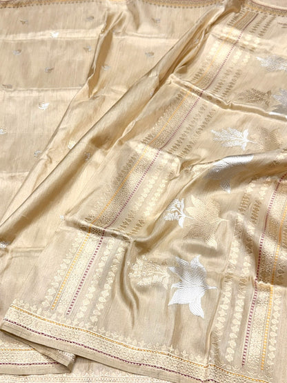 Cream Handwoven Pure Banarasi Ektara Tissue Saree