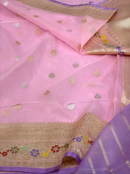 Baby Pink Handwoven Pure Banarasi Organza Silk Saree