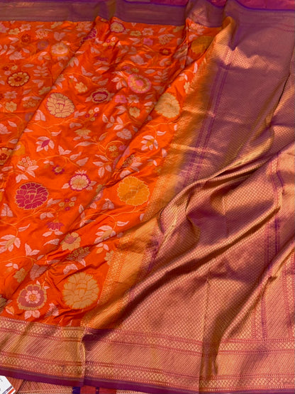 Orange Pure Banarasi Ektara Silk Saree
