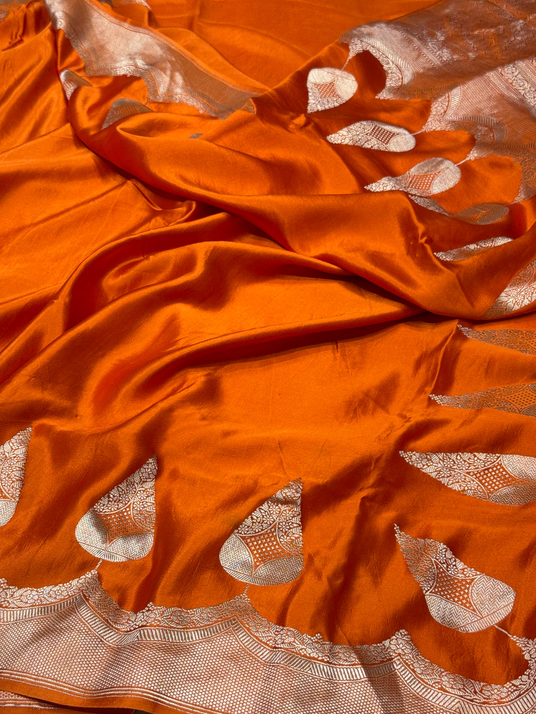 Orange Handwoven Pure Banarasi Mashru Silk Saree