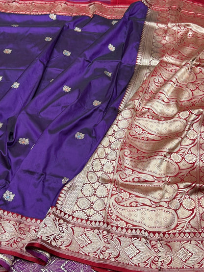 Purple Handwoven Pure Silk Banarasi Satin Border Saree