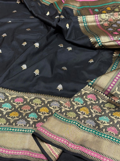 Black Handwoven Pure Banarasi Silk Saree