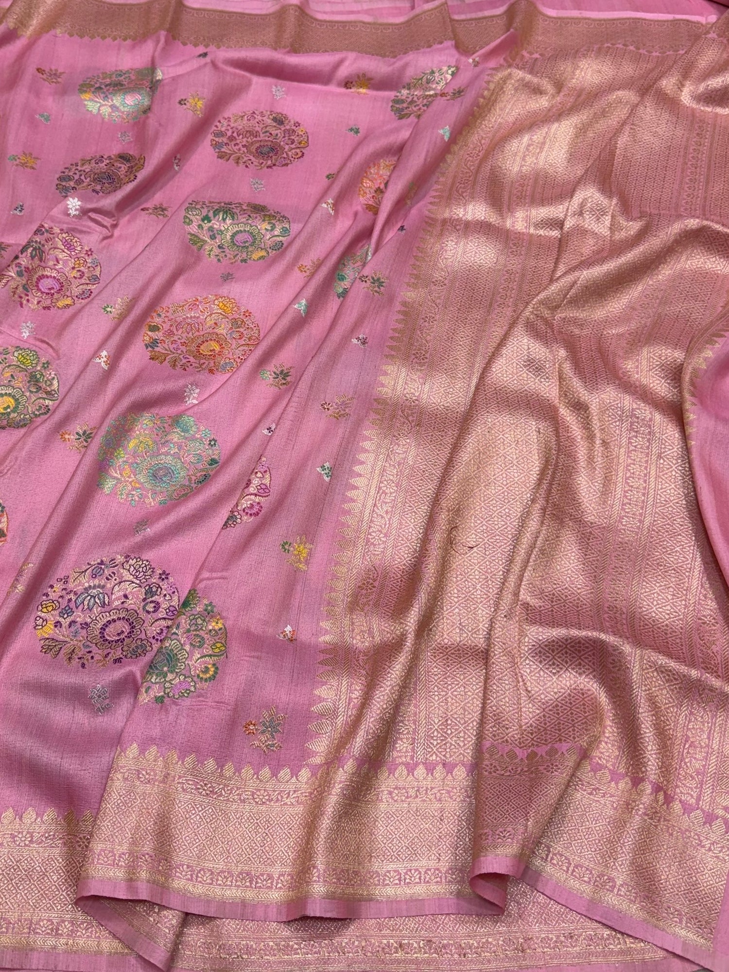 Baby Pink Handwoven Pure Tussar Georgette Saree