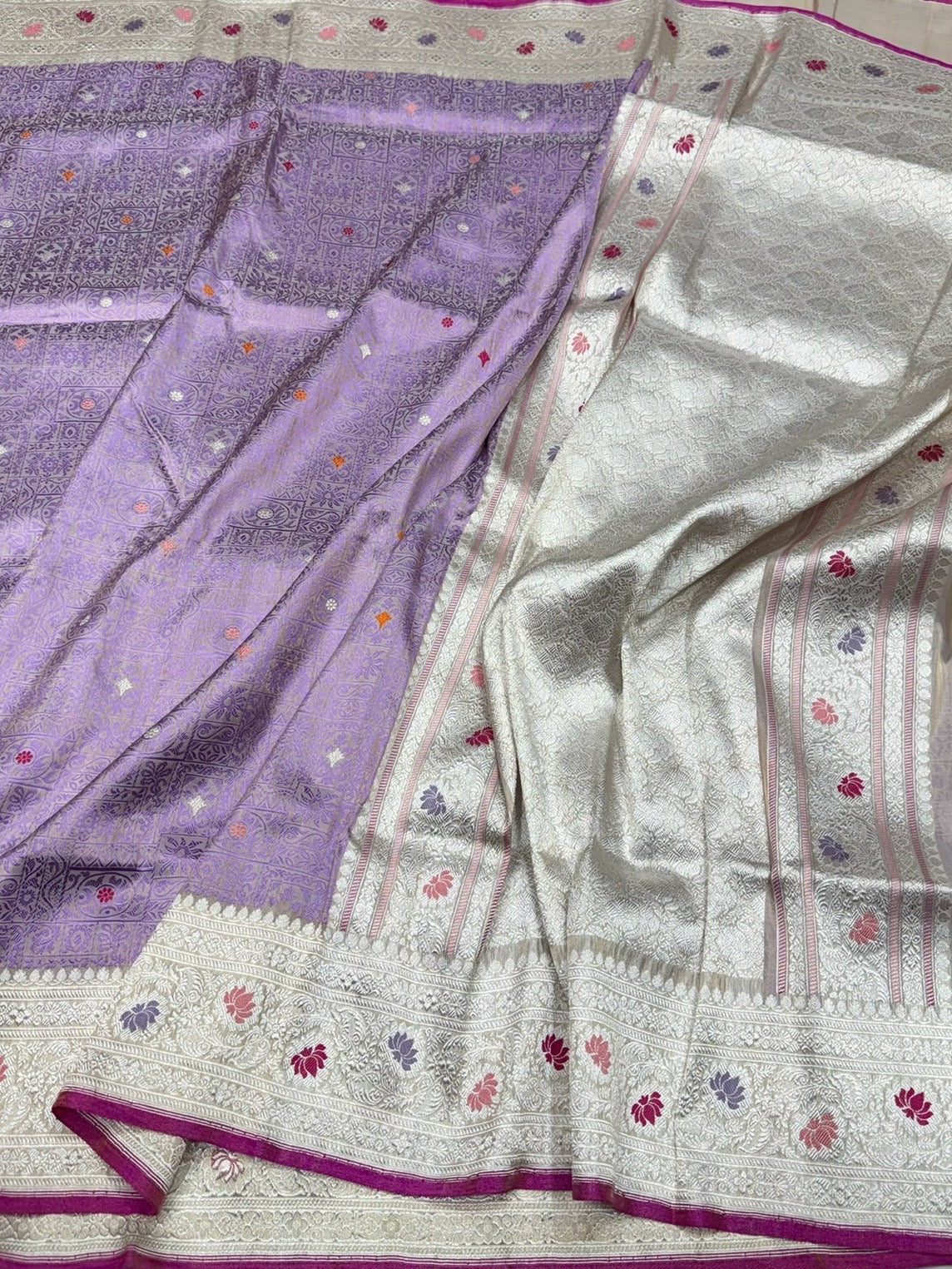 Handwoven Pure Banarasi Tissue Silk Saree – Kadwa Weave in 100% Tissue Silk