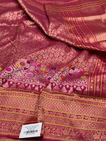 Rani Pink Handwoven Pure Banarasi Silk Saree