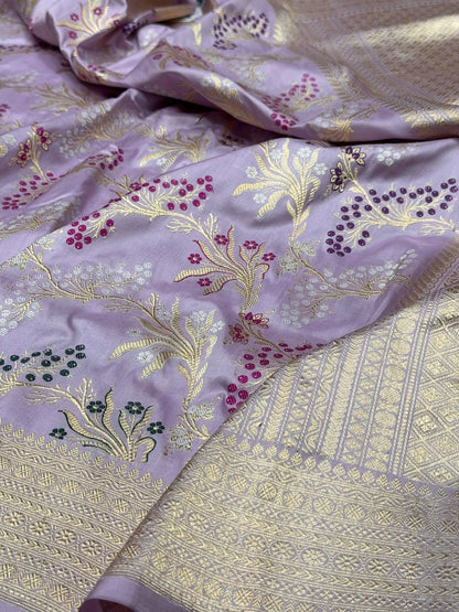 Light Lavender Handwoven Pure Banarasi Silk Saree