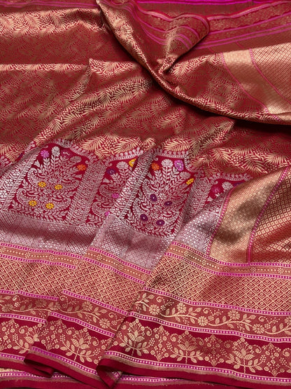 Red Handwoven Pure Banarasi Silk Kadwa Saree – 100% Pure Katan Mulberry Silk, Premium Brocade Weave