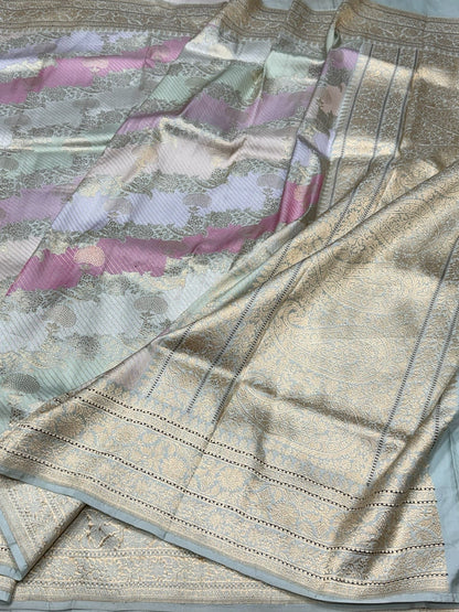 Powder Blue Handwoven Pure Banarasi Rangkaat Silk Saree