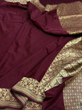 Wine Handwoven Pure Banarasi Satin Silk Saree