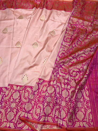 Powder Pink Handwoven Pure Banarasi Ektara Silk Saree