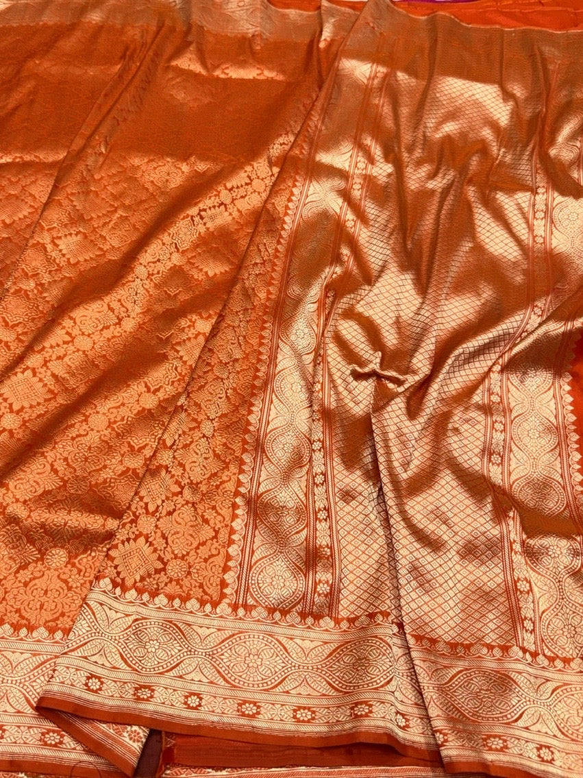 Orange Pure Banarasi Silk Brocade Saree