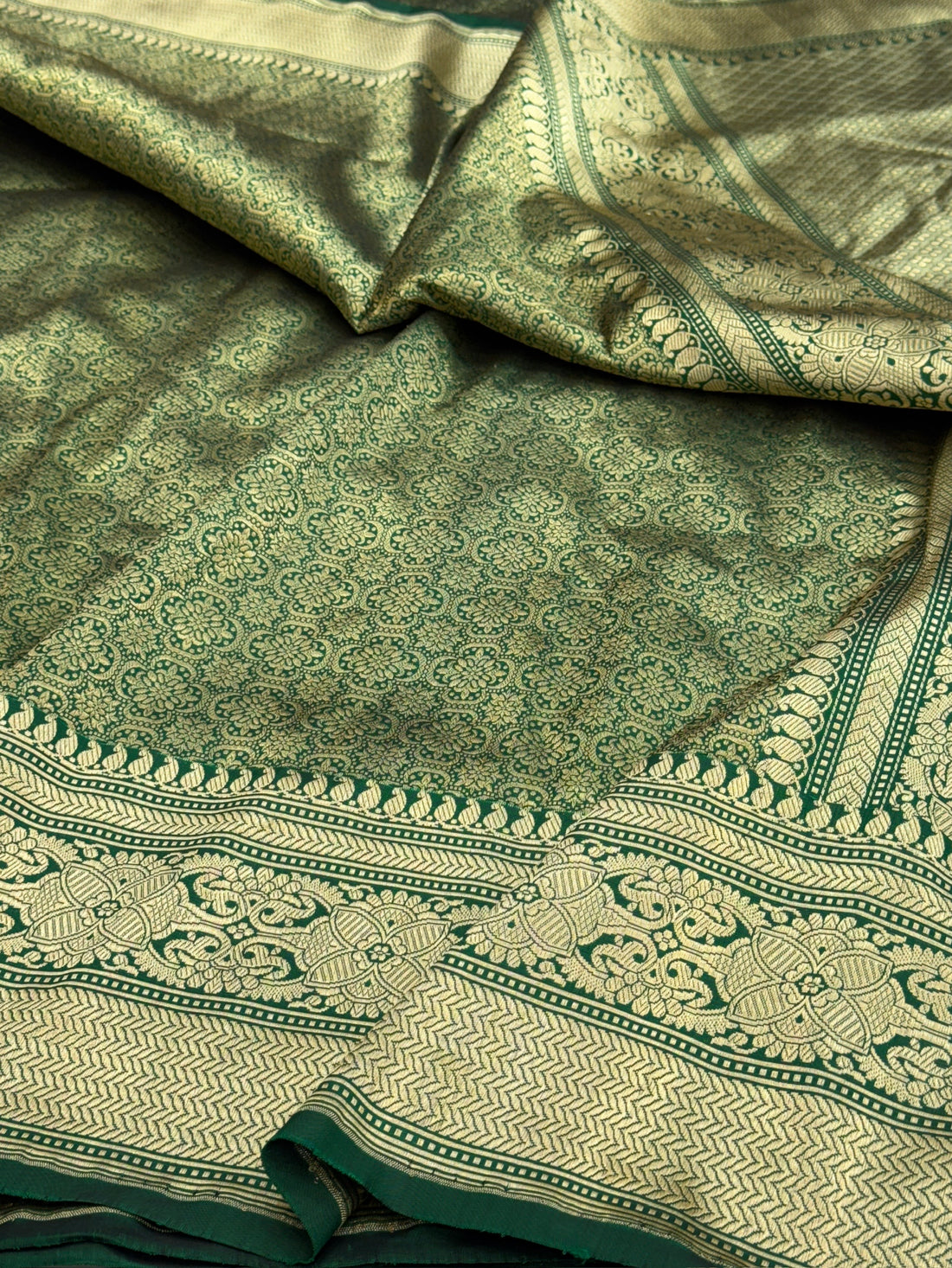 Bottle Green Pure Banarasi Silk Brocade Saree in Katan Mulberry Silk – Classic Banaras Weave