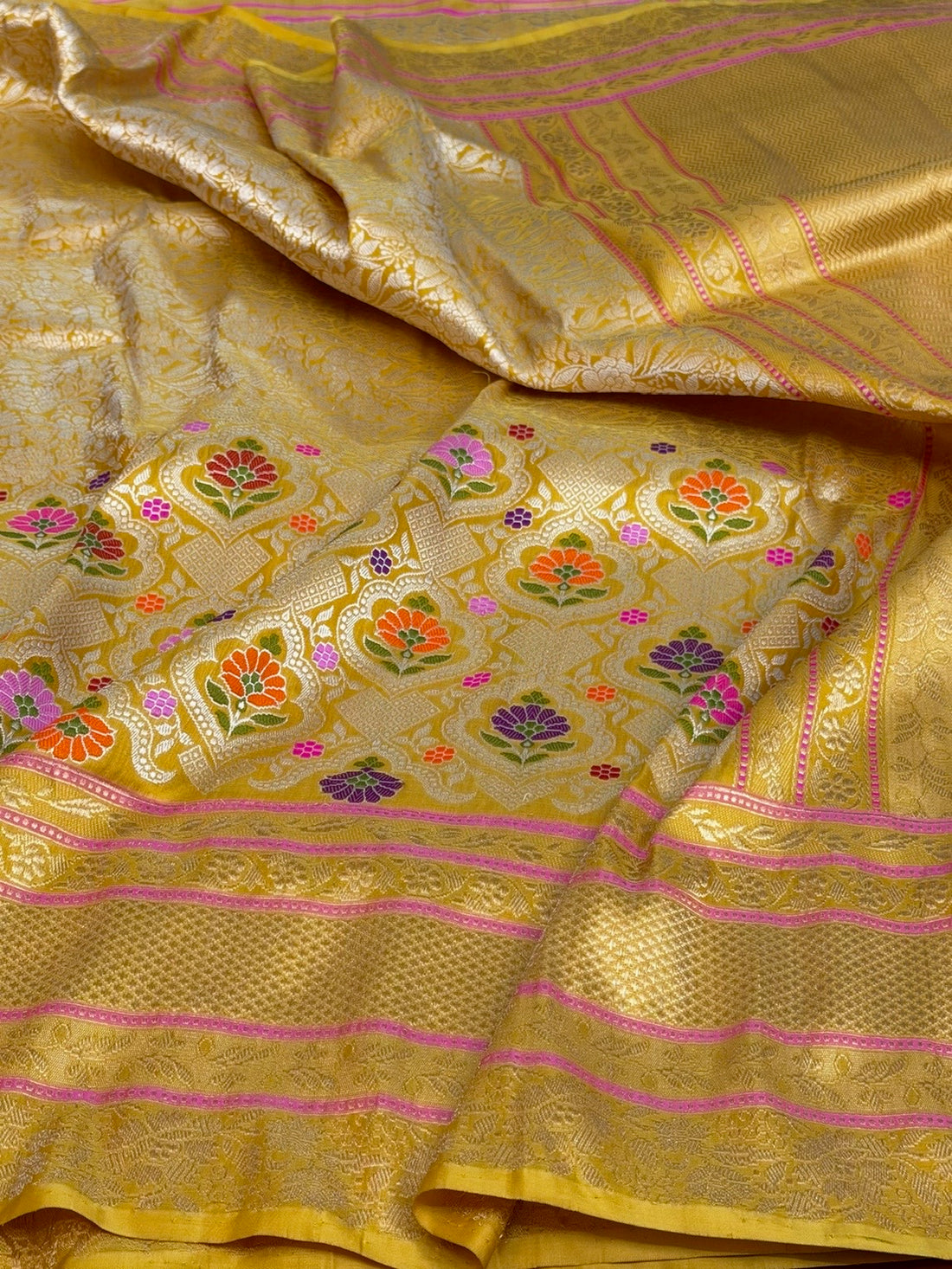 Yellow Handwoven Pure Banarasi Katan Silk Saree