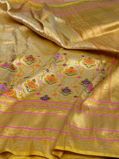 Yellow Handwoven Pure Banarasi Katan Silk Saree