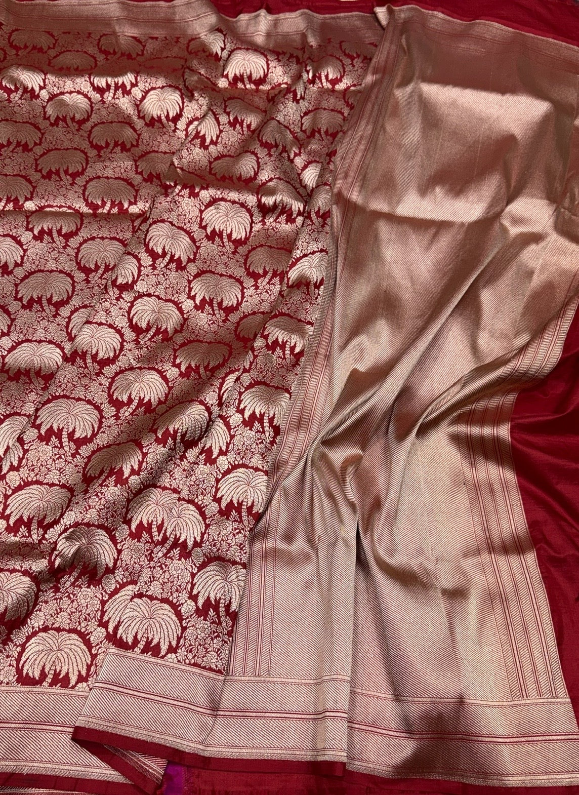 Red Banarasi Pure Silk Brocade Saree | Luxurious Katan Silk with Intricate Weave