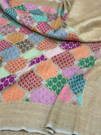 Natural Handwoven Pure Banarasi Tussar Georgette Saree