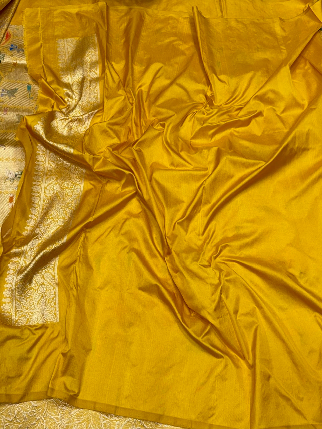 Yellow Handwoven Banarasi Pure Silk Brocade Saree | Meenakari Katan Silk