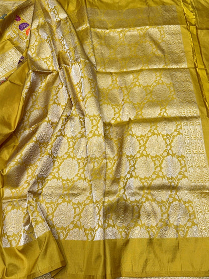 Yellow Handwoven Pure Banarasi Ektara Silk Saree