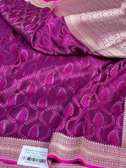 Magenta Pink Handwoven Pure Banarasi Satin Tanchoi Silk Saree