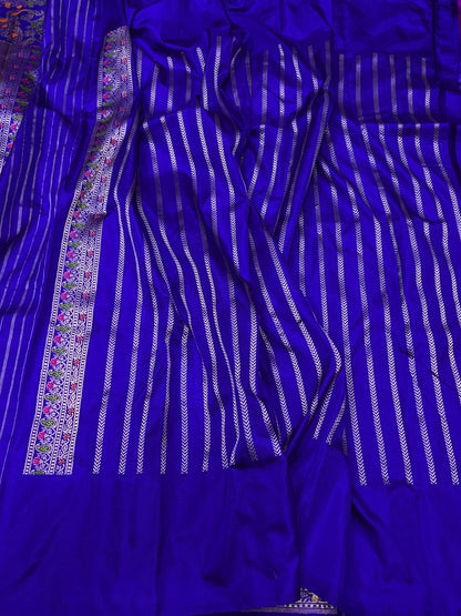 Royal Blue Pure Banarasi Katan Silk Saree – Handwoven Kadwa Booti