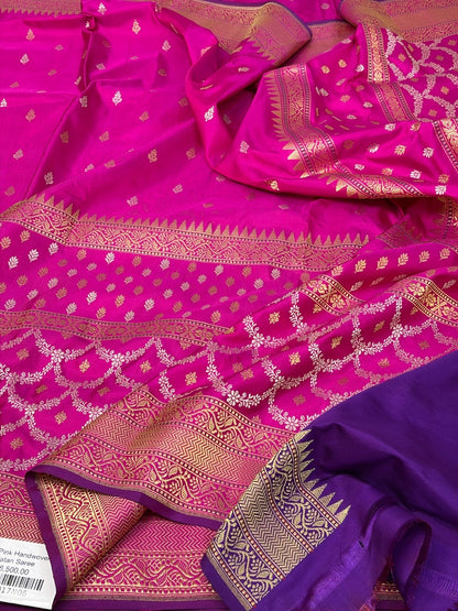 Rani Pink Handwoven Pure Banarasi Rangkaat Silk Saree